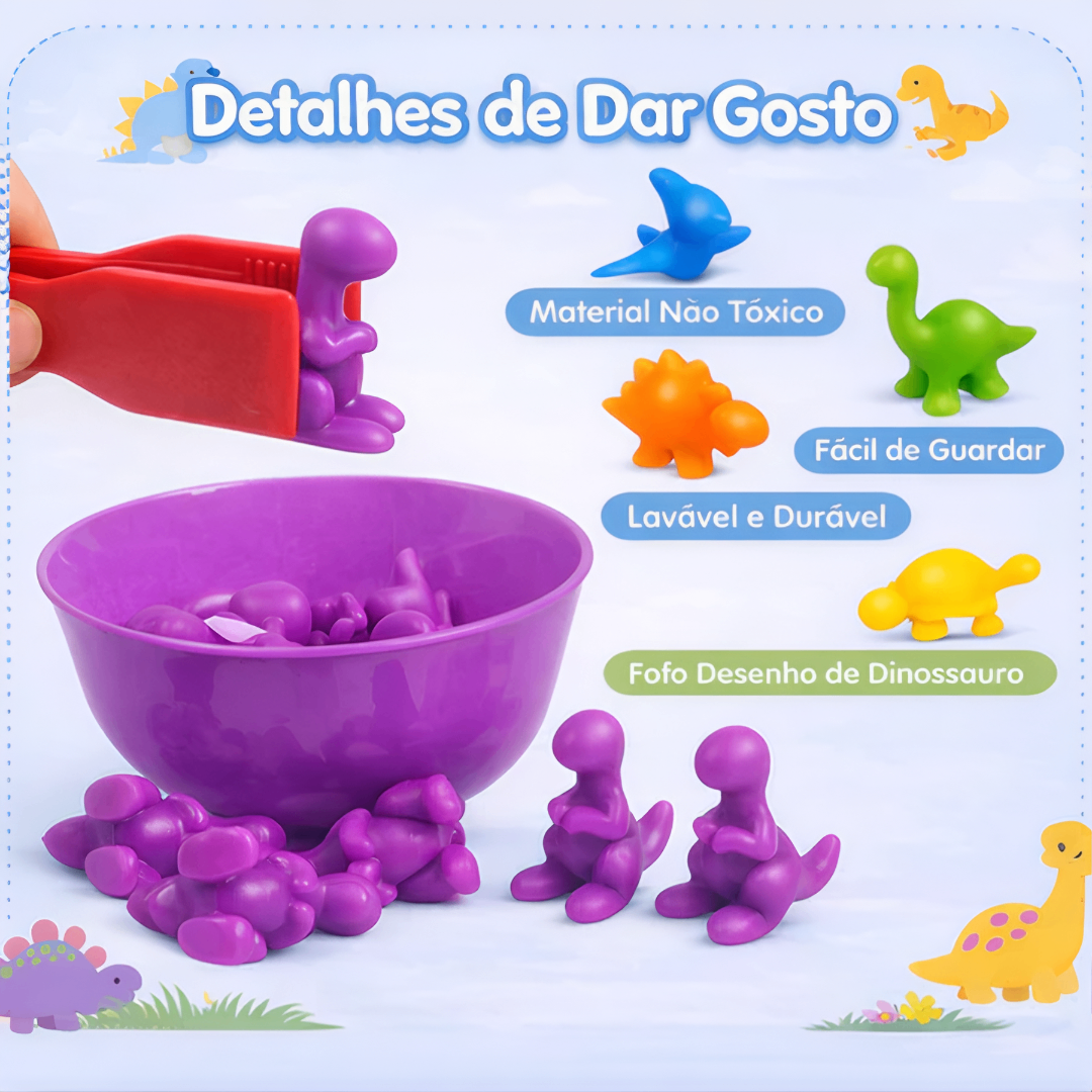 DinoSmart™ – Jogo Montessori de Classificação e Contagem com Dinossauros