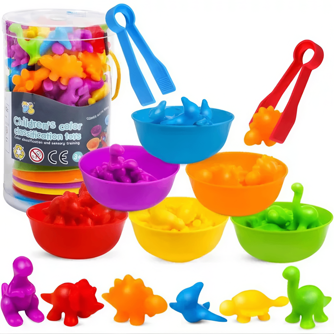 DinoSmart™ – Jogo Montessori de Classificação e Contagem com Dinossauros