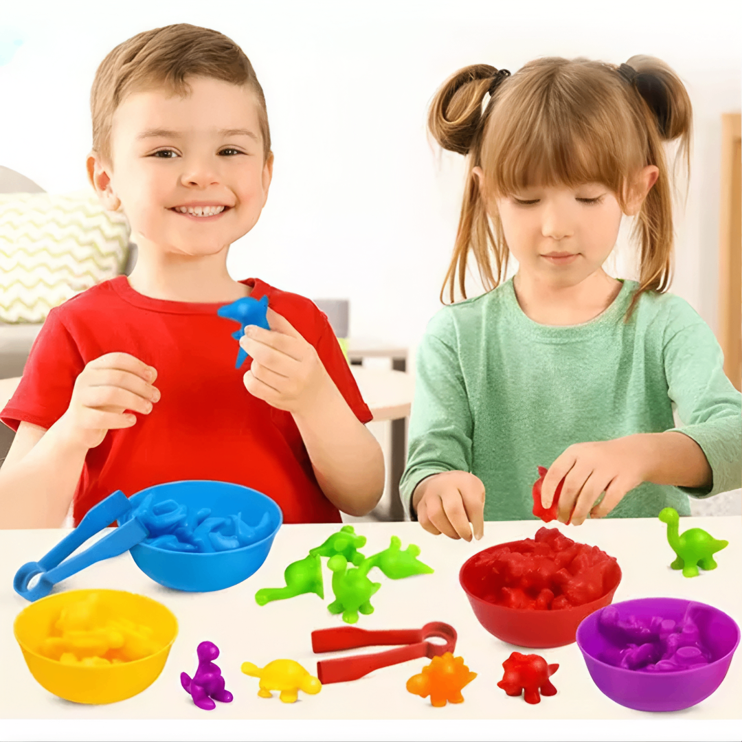 DinoSmart™ – Jogo Montessori de Classificação e Contagem com Dinossauros