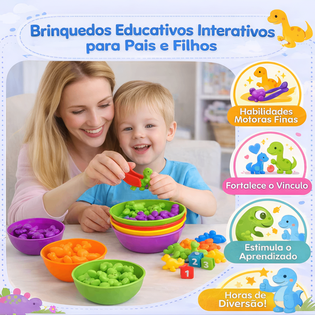 DinoSmart™ – Jogo Montessori de Classificação e Contagem com Dinossauros